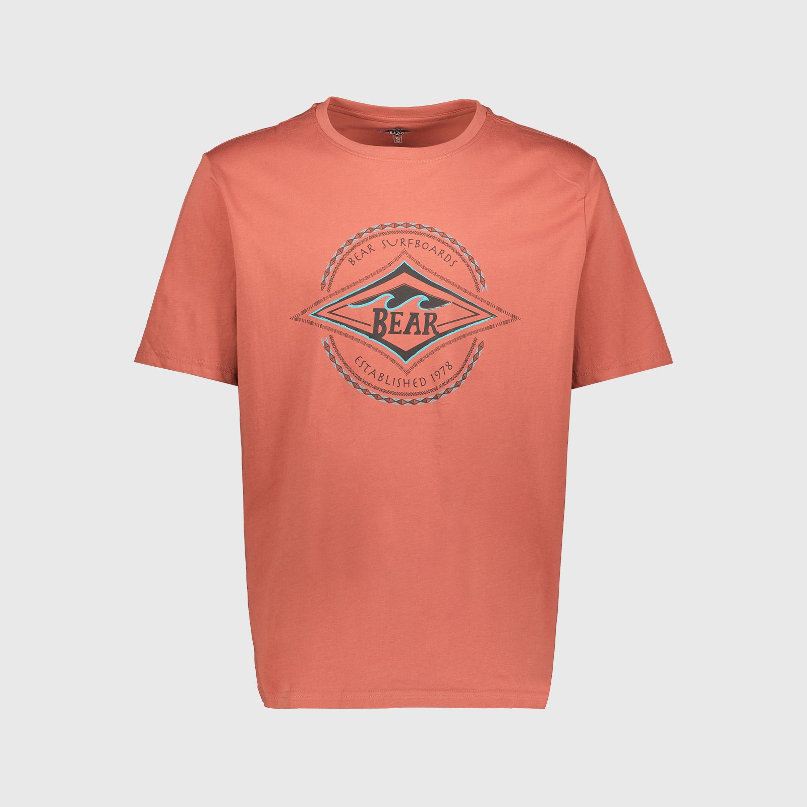 Bear MC T-Shirt Uomo Cotone | Girocollo Regular Con Stampa Logo Surf, Colletto Elasticizzato, Nero/Bianco